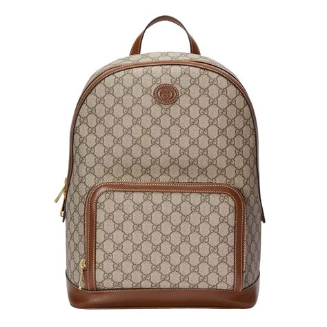 Gucci Interlocking Backpack GG Coated Canvas Medium Brown 